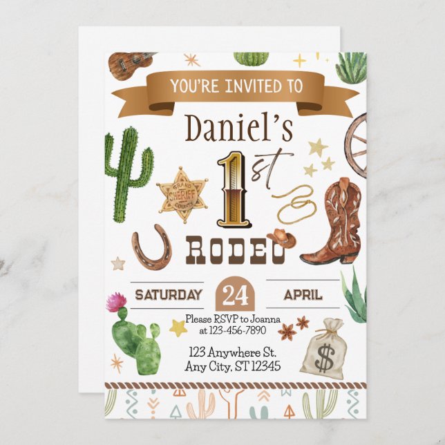 Invitación a la fiesta de cumpleaños de Rodeo (Anverso / Reverso)