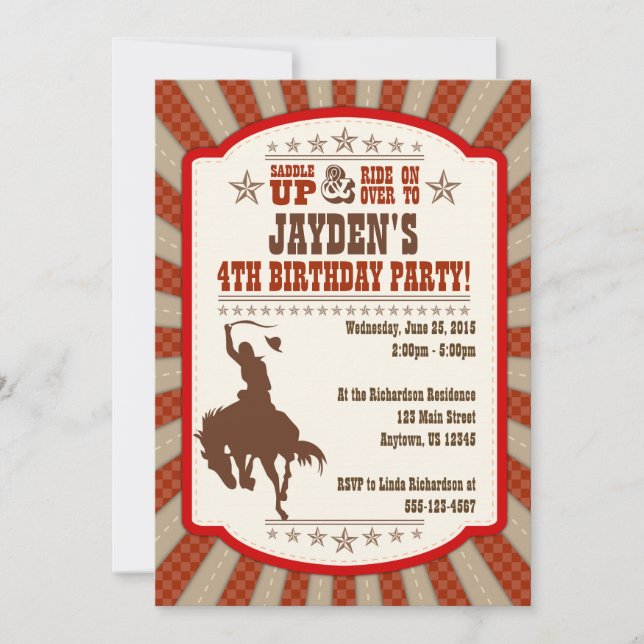 Invitación a la fiesta de cumpleaños de Rodeo de V (Anverso)