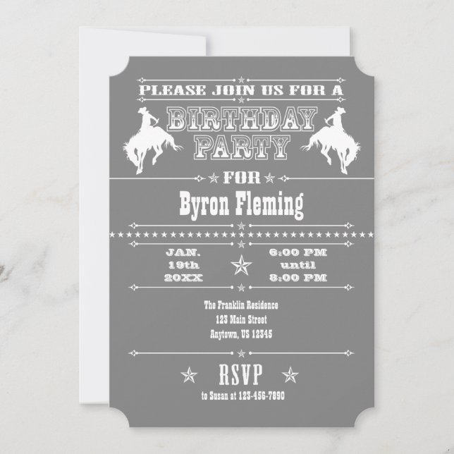 Invitación a la fiesta de cumpleaños de Rodeo Gris (Anverso)