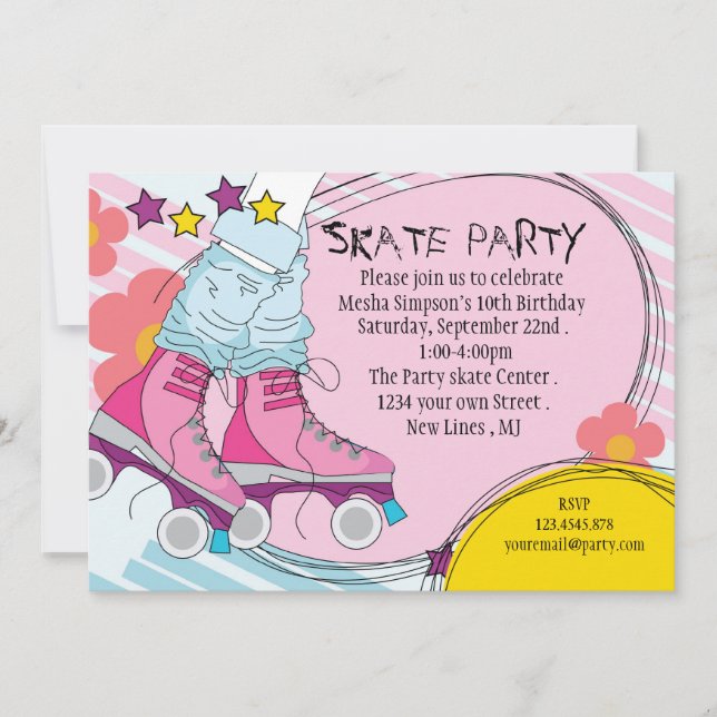 Invitación a la fiesta de cumpleaños de Roller Ski (Anverso)