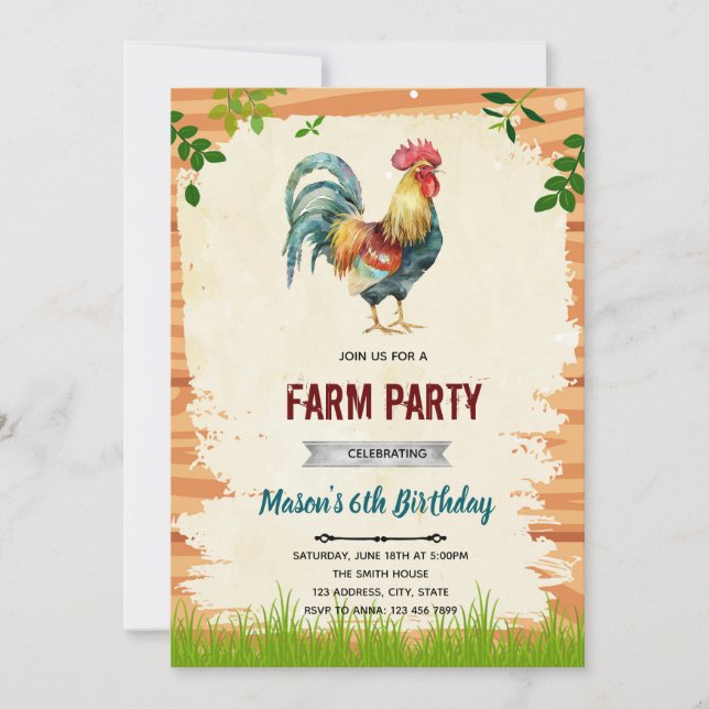 Invitación a la fiesta de cumpleaños de Rooster (Anverso)