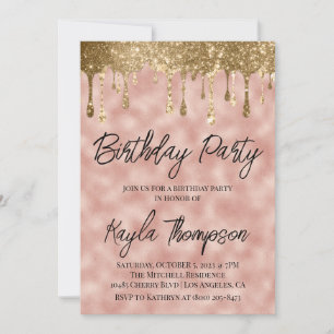 Invitación a la fiesta de cumpleaños de Rosa Gold 