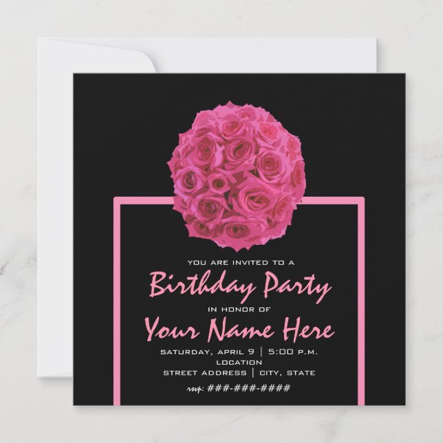 Invitación a la fiesta de cumpleaños de Rosa Rosa  (Anverso)