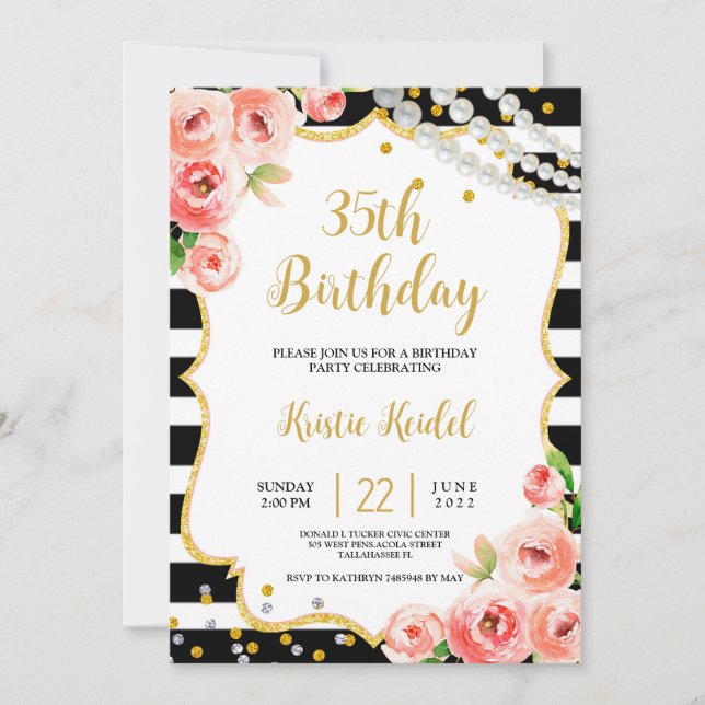 Invitación a la fiesta de cumpleaños de rosas y Pe (Anverso)