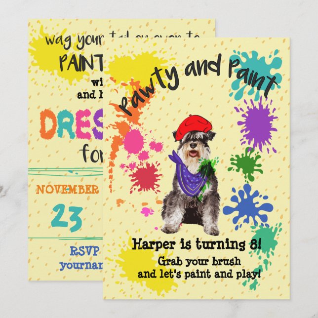 Invitación a la fiesta de cumpleaños de Schnauzer  (Anverso / Reverso)