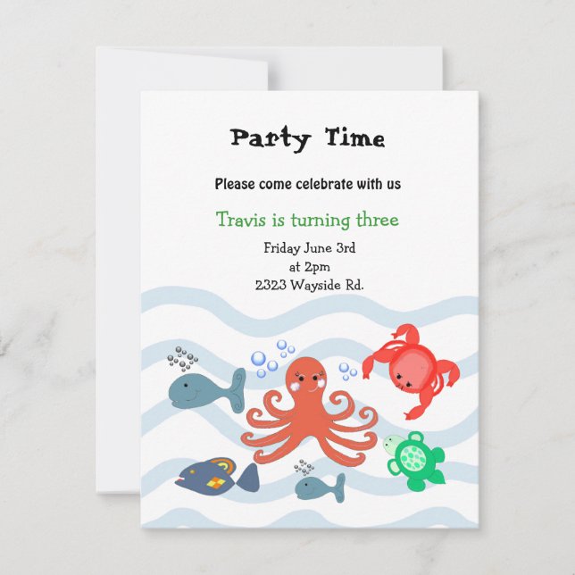Invitación a la fiesta de cumpleaños de Sea Critte (Anverso)