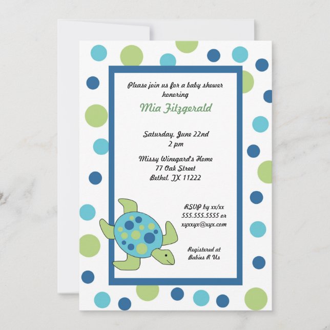 Invitación a la fiesta de cumpleaños de Sea Turtle (Anverso)
