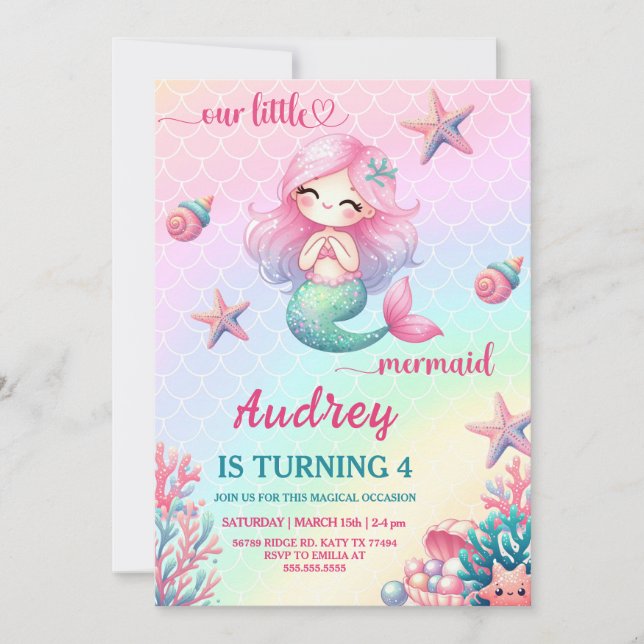 Invitación a la fiesta de cumpleaños de Sirena (Anverso)