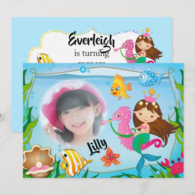 Invitación a la fiesta de cumpleaños de Sirena (Anverso / Reverso)