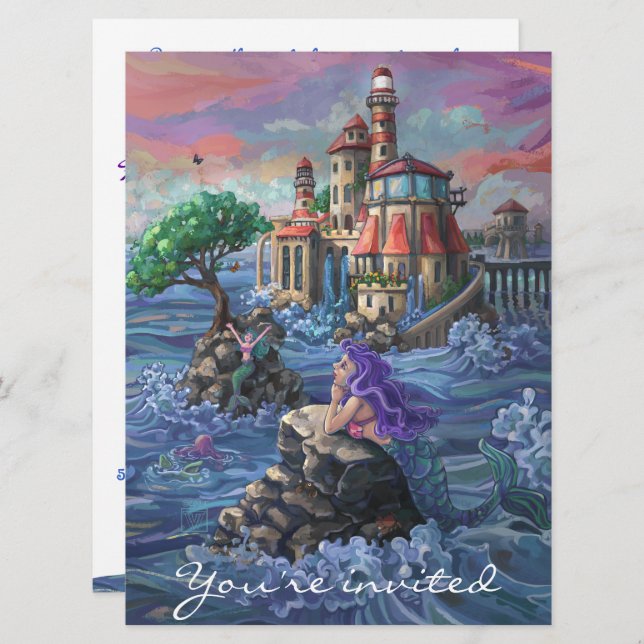 Invitación a la fiesta de cumpleaños de Sirena (Anverso / Reverso)