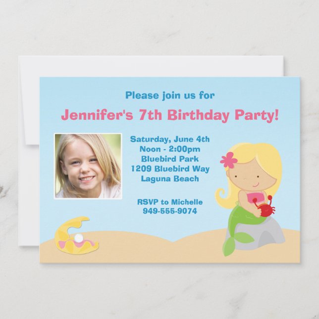 Invitación a la fiesta de cumpleaños de Sirena (Anverso)
