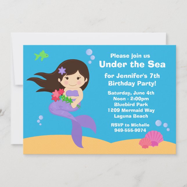Invitación a la fiesta de cumpleaños de Sirena (Anverso)