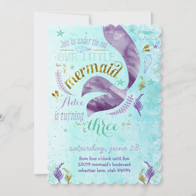 Invitación a la fiesta de cumpleaños de Sirena (Anverso)