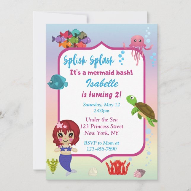 Invitación a la fiesta de cumpleaños de Sirena (Anverso)
