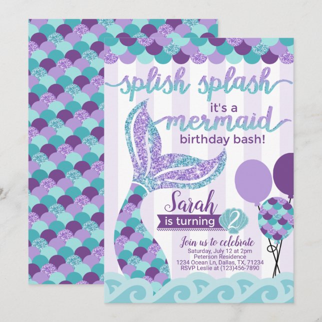 Invitación a la fiesta de cumpleaños de Sirena (Anverso / Reverso)