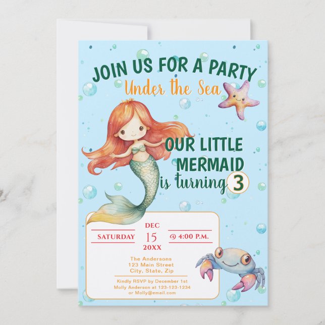 Invitación a la fiesta de cumpleaños de Sirena (Anverso)