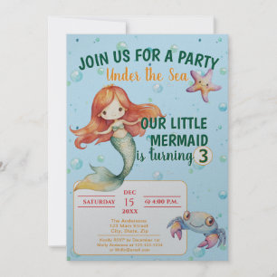 Invitación a la fiesta de cumpleaños de Sirena