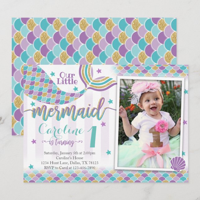 Invitación a la fiesta de cumpleaños de Sirena (Anverso / Reverso)