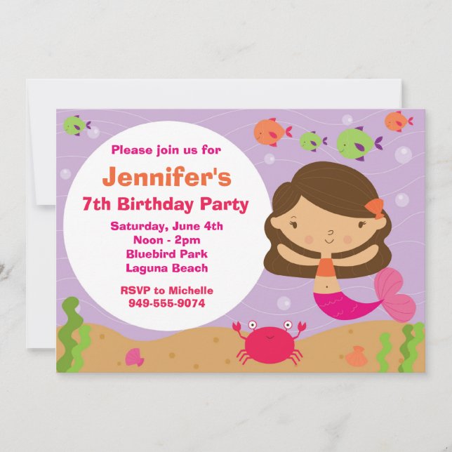 Invitación a la fiesta de cumpleaños de Sirena (Anverso)