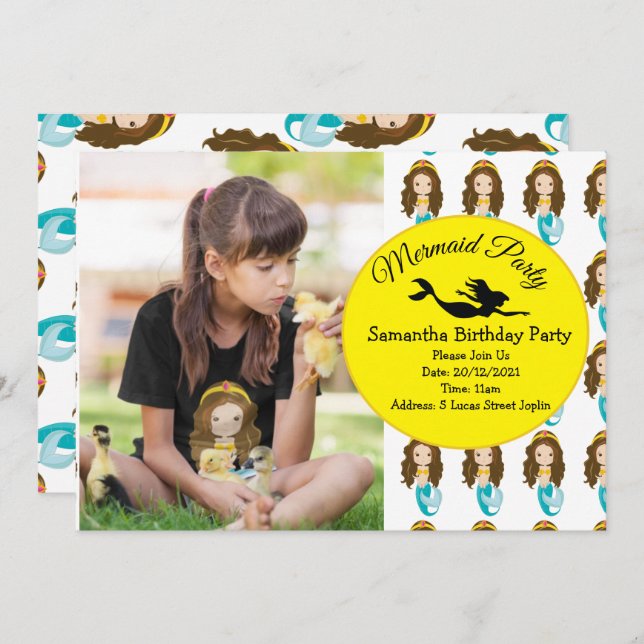 Invitación a la fiesta de cumpleaños de sirena ama (Anverso / Reverso)