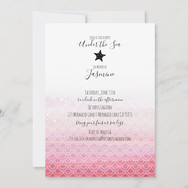Invitación a la fiesta de cumpleaños de Sirena baj (Anverso)