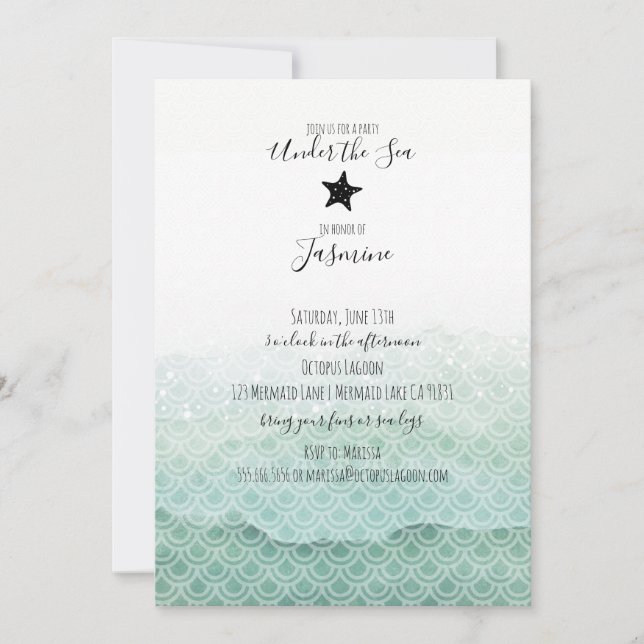 Invitación a la fiesta de cumpleaños de Sirena baj (Anverso)