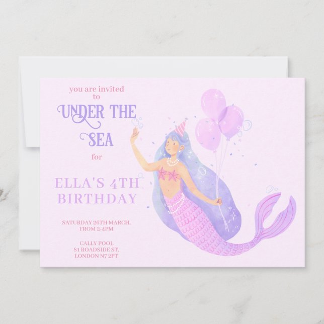 Invitación a la fiesta de cumpleaños de Sirena baj (Anverso)
