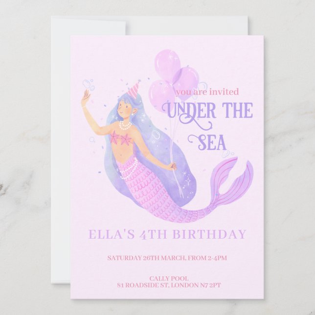 Invitación a la fiesta de cumpleaños de Sirena baj (Anverso)