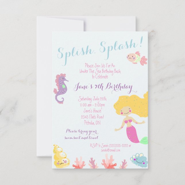 Invitación a la fiesta de cumpleaños de Sirena baj (Anverso)