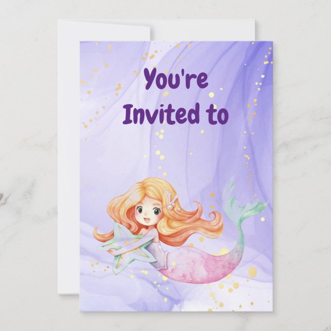 Invitación a la fiesta de cumpleaños de Sirena con (Anverso)