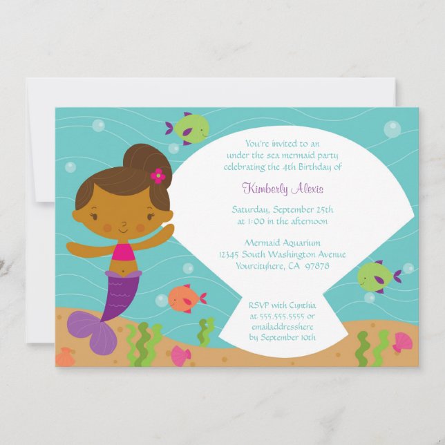 Invitación a la fiesta de cumpleaños de sirena en  (Anverso)