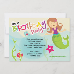 Invitación a la fiesta de cumpleaños de sirena mar