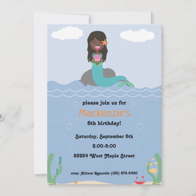 Invitación a la fiesta de cumpleaños de Sirena - O (Anverso)