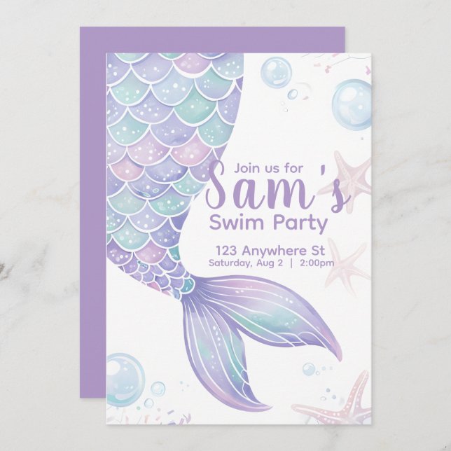 Invitación a la fiesta de cumpleaños de Sirena Swi (Anverso / Reverso)