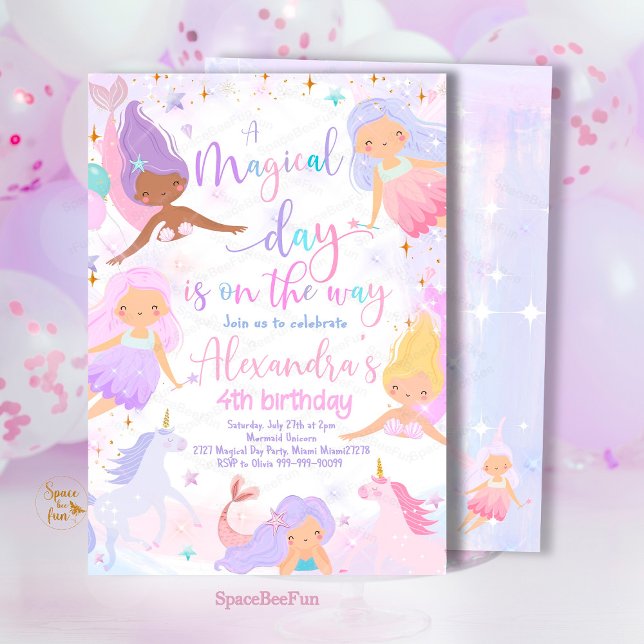 Invitación a la fiesta de cumpleaños de Sirena y U (Mermaid and Unicorn magical,,Birthday Party,Invitation mermaid,Sea Mermaid,Party invite,Under The Se)