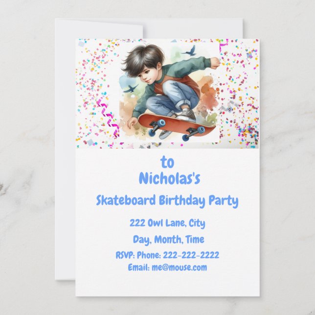 Invitación a la fiesta de cumpleaños de Skateboard (Reverso)
