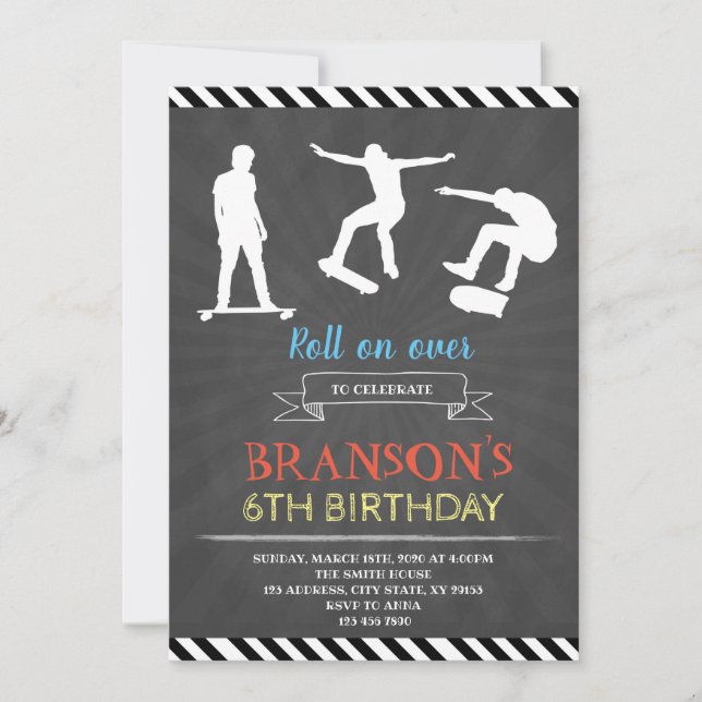 Invitación a la fiesta de cumpleaños de sketboard (Anverso)