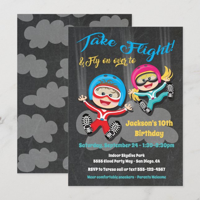 Invitación a la fiesta de cumpleaños de Skydiving (Anverso / Reverso)