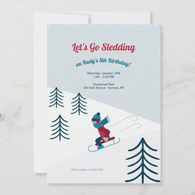 Invitación a la fiesta de cumpleaños de Sledding (Anverso)