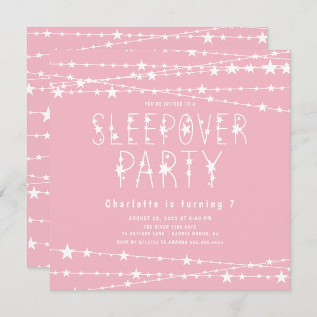 Invitación a la fiesta de cumpleaños de Sleepover  (Anverso / Reverso)