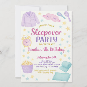 Invitación a la fiesta de cumpleaños de Sleepover 