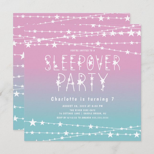 Invitación a la fiesta de cumpleaños de Sleepover  (Anverso / Reverso)