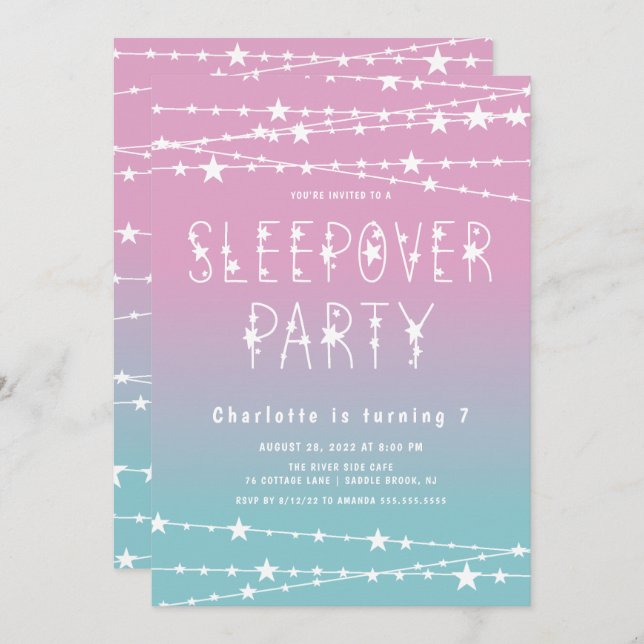 Invitación a la fiesta de cumpleaños de Sleepover  (Anverso / Reverso)