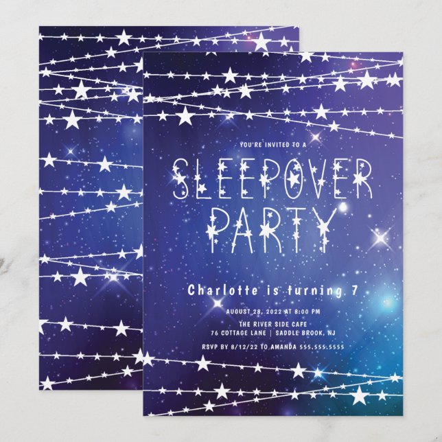 Invitación a la fiesta de cumpleaños de Sleepover  (Anverso / Reverso)