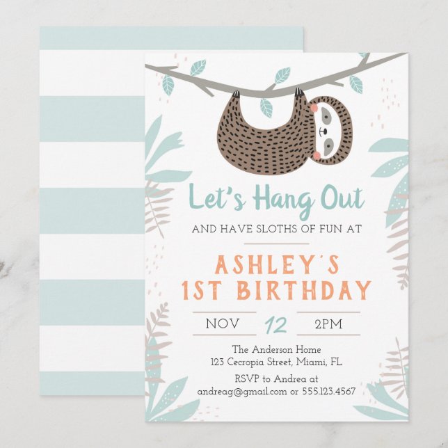 Invitación a la fiesta de cumpleaños de Sloth (Anverso / Reverso)