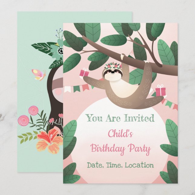 Invitación a la fiesta de cumpleaños de Sloth (Anverso / Reverso)