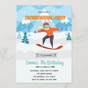 Invitación a la fiesta de cumpleaños de Snowboard