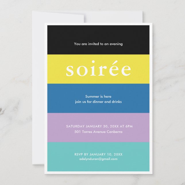 Invitación a la fiesta de cumpleaños de Soiree (Anverso)