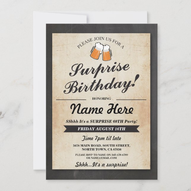 Invitación a la fiesta de cumpleaños de sorpresa C (Anverso)