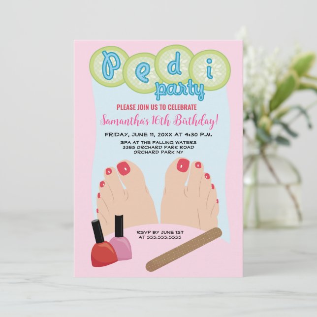 Invitación a la fiesta de cumpleaños de Spa Pedicu (Anverso de pie)